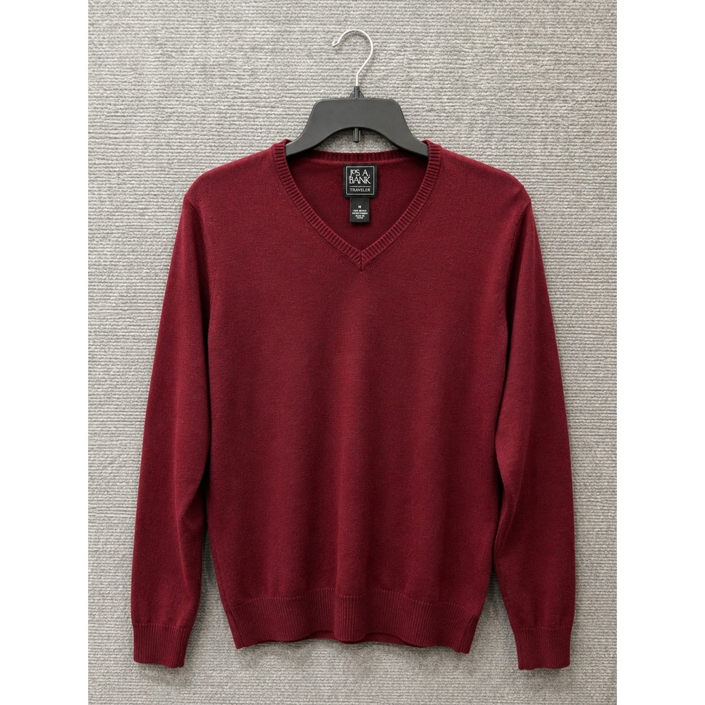 Jos. A. Bank Mens V-Neck Sweater Large Burgundy 100% Pima Cotton Traveler